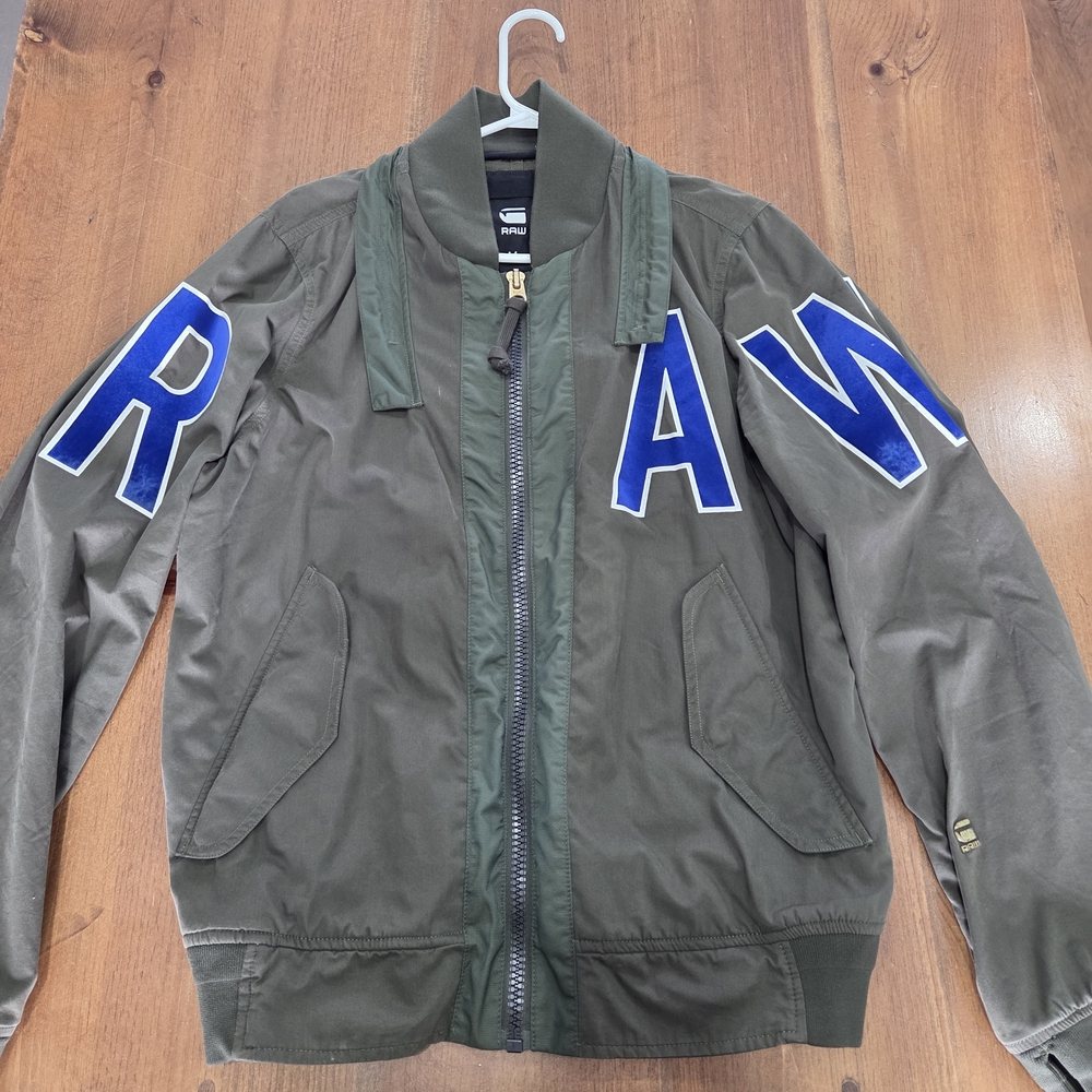 G-Star Men's Green Bomber Jacket with Blue Accents